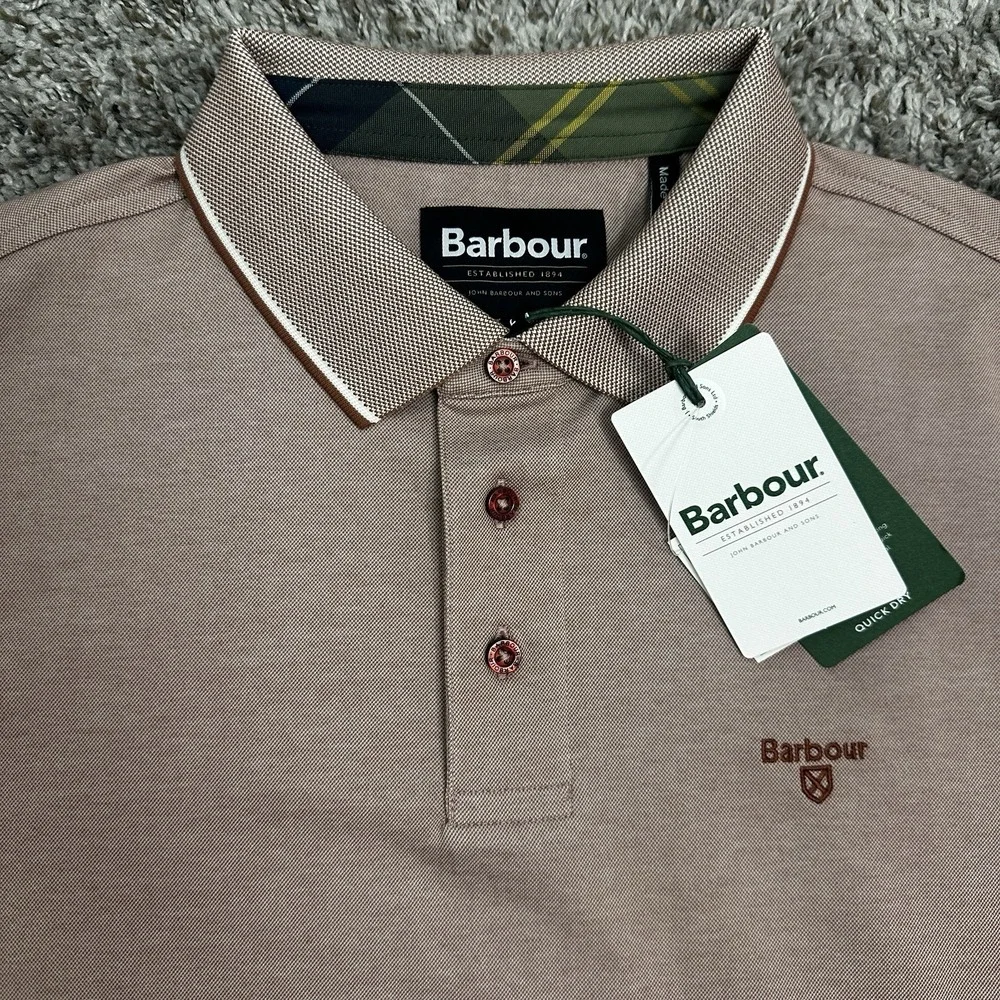 BARBOUR Polo Pique Shirt Mens Large Performance Heydon Dark Rust Logo NWT